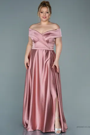 30016 Dusty Pink Off-Shoulder Slit Satin Dress