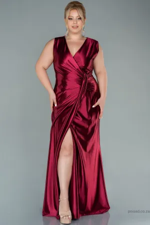 30039 Wine Red Draped Satin Dress