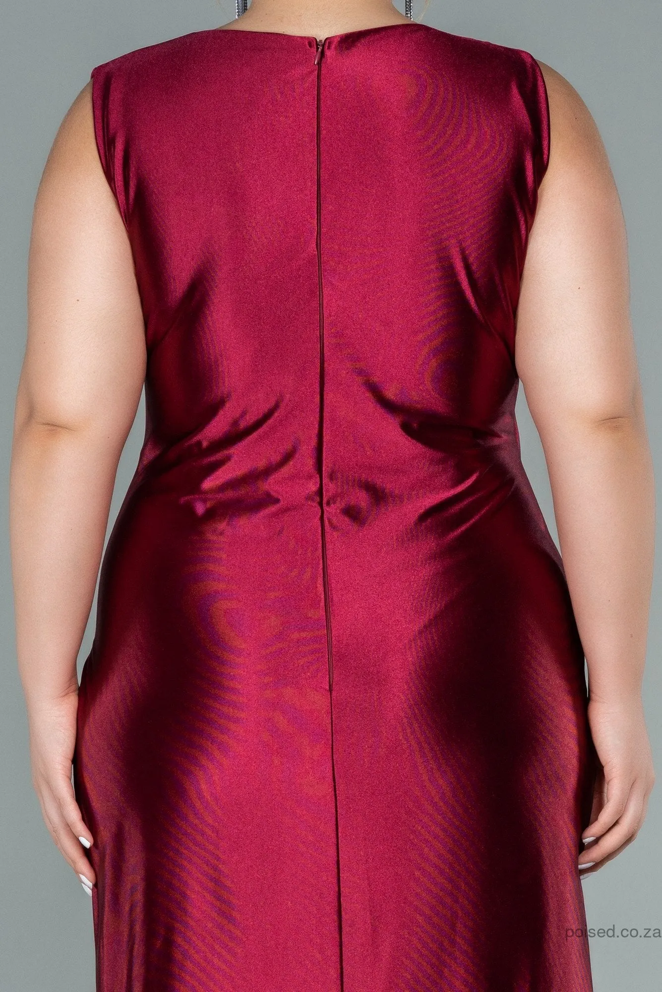 30039 Wine Red Draped Satin Dress