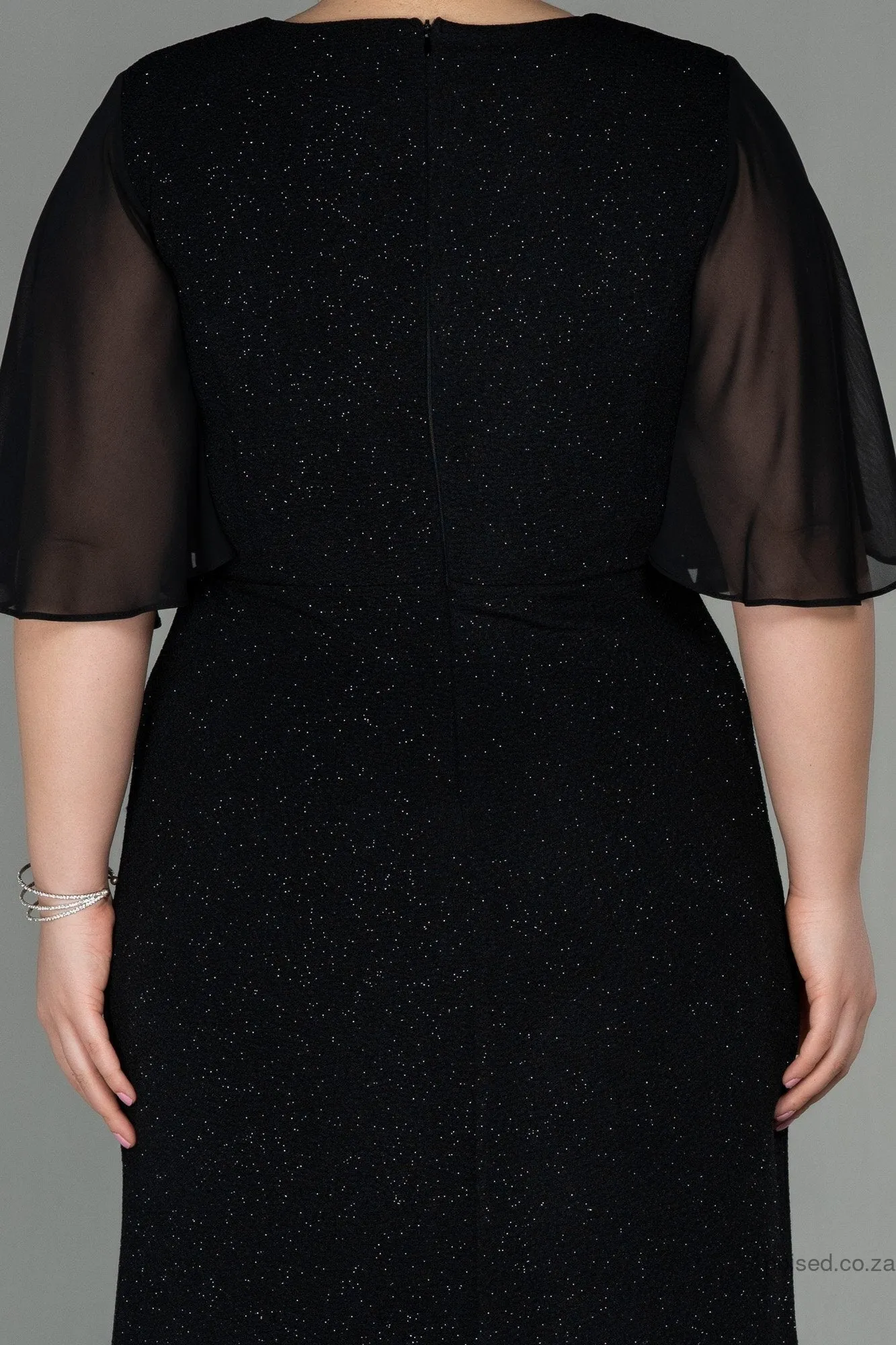 30050 Black Draped Chiffon Detail Shimmer Dress