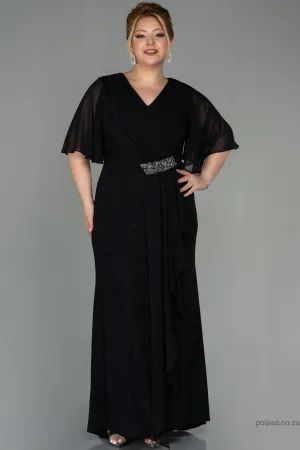 30050 Black Draped Chiffon Detail Shimmer Dress