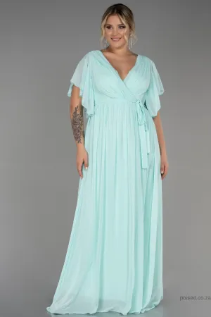 30237 Light Green Sheer Sleeve Empire Chiffon Dress