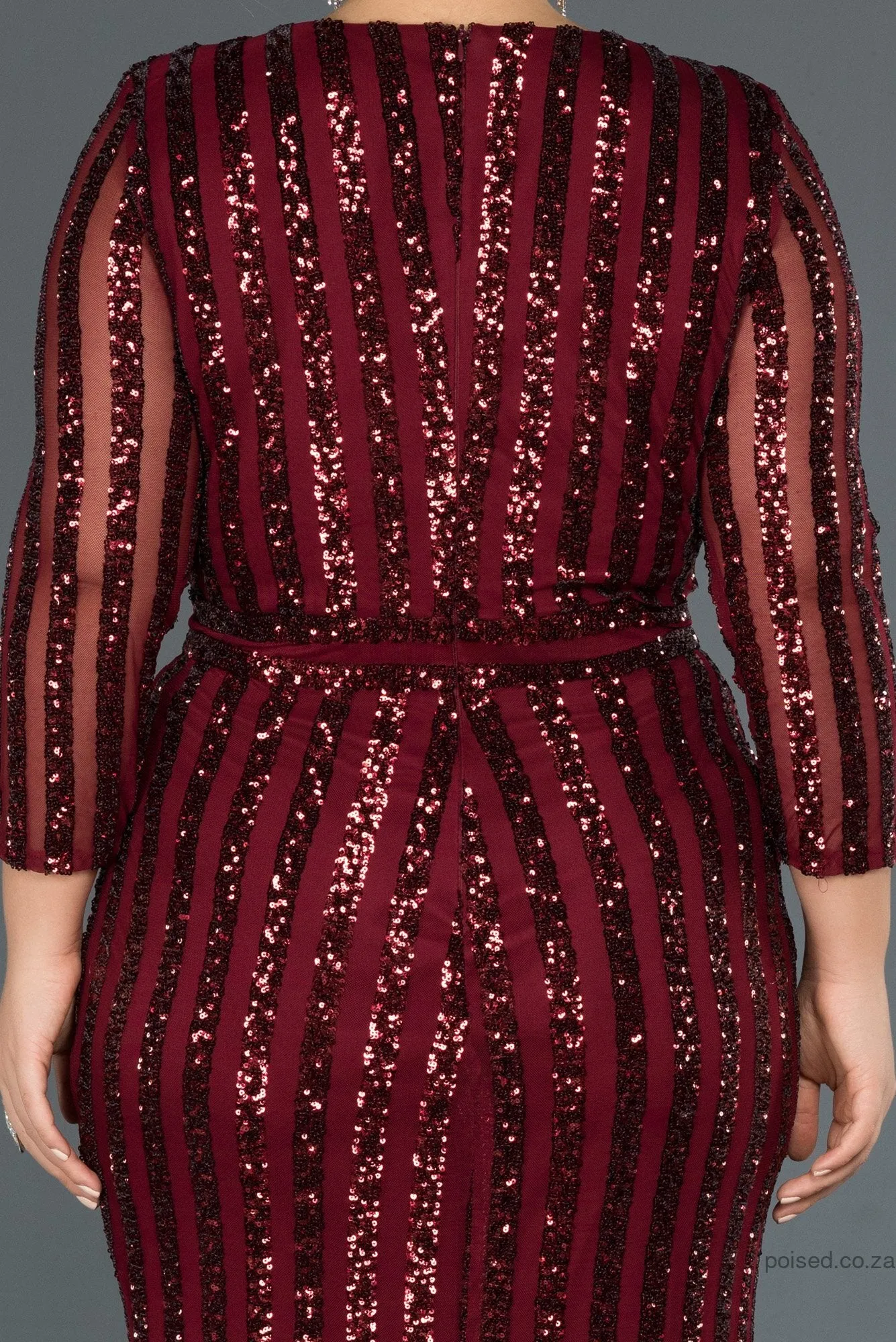 30261 Burgundy Sequins Slit Mermaid Dress