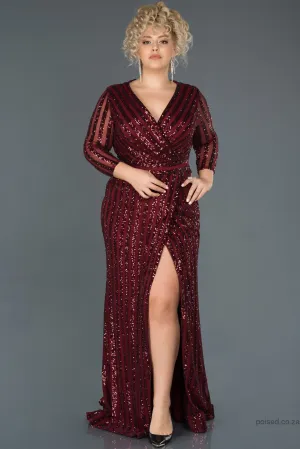 30261 Burgundy Sequins Slit Mermaid Dress