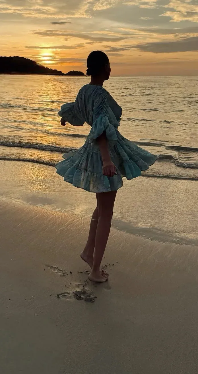 ADVBRIDGE  -  Sweet V Neck Printed Mini Dress Elegant Lace Up Long Sleeve Pleated Fluffy Gowns New Women's Summer Beach Vacation Vestidos 2025