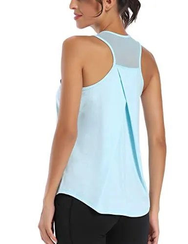 Aeuui Workout Tops for Women Mesh Racerback Tank Yoga Shirts Gym Clothes Light Blue