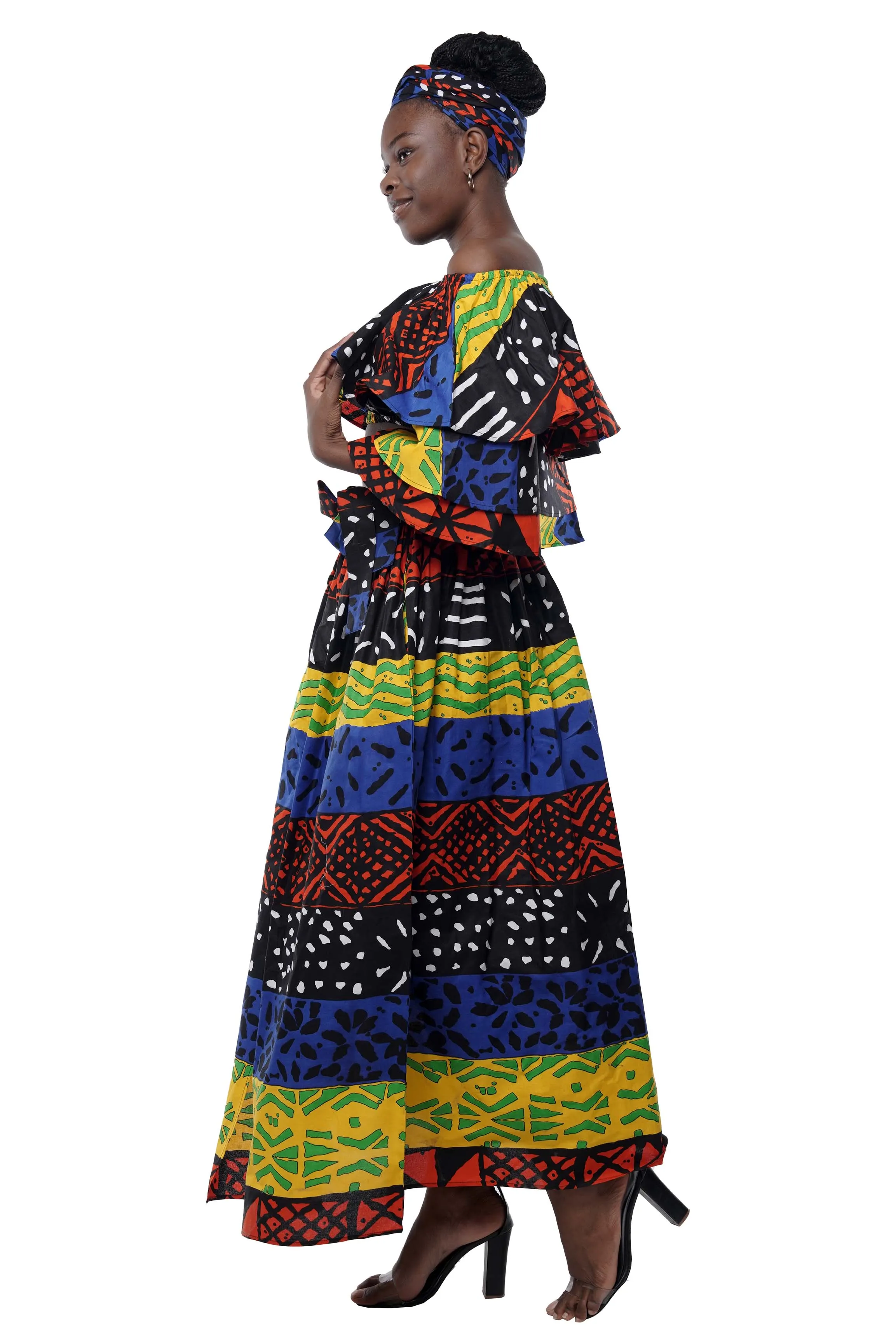 African Crop Top and Slit Skirt Set