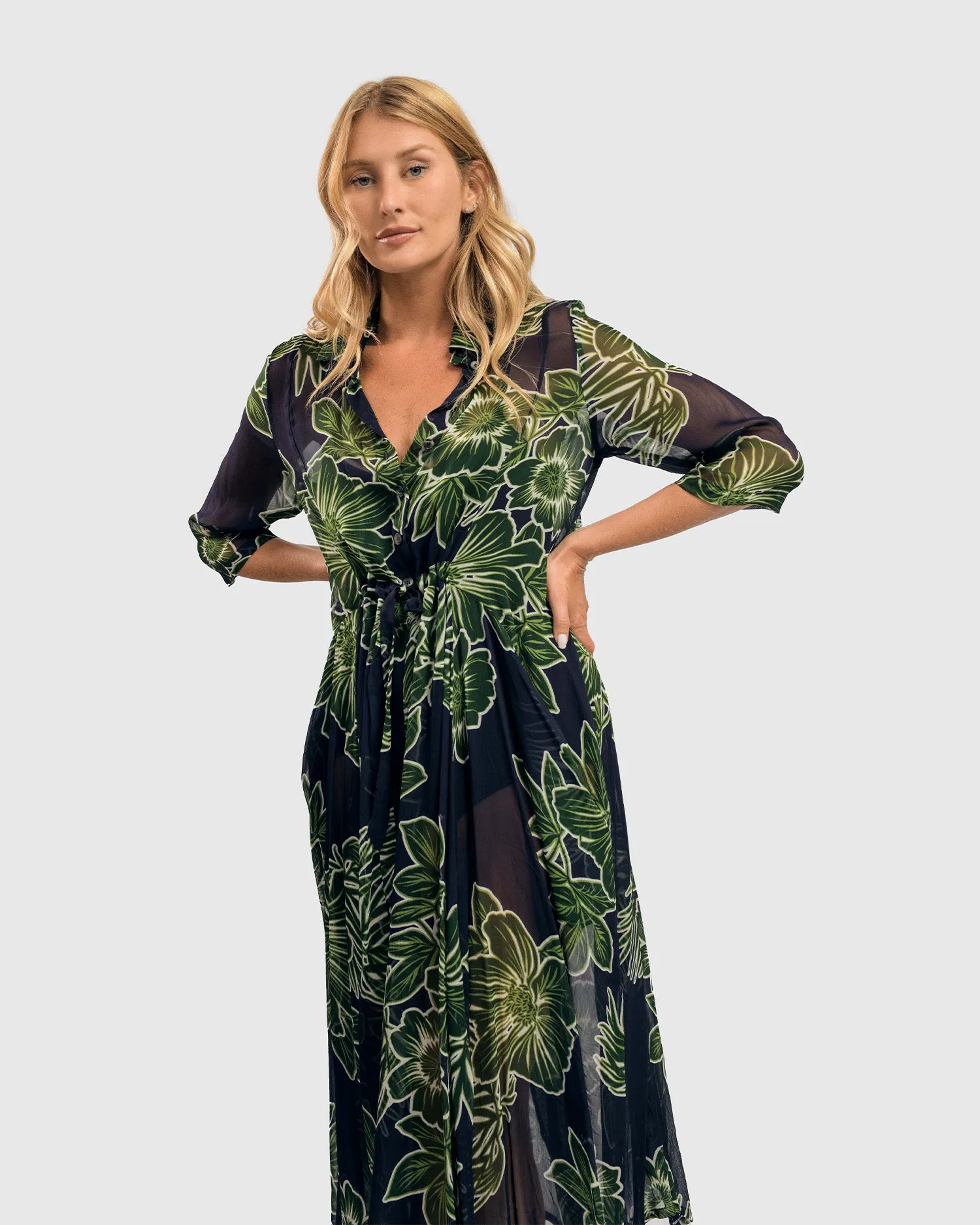 Alembika Royal/Green Ava Chiffon Maxi Dress