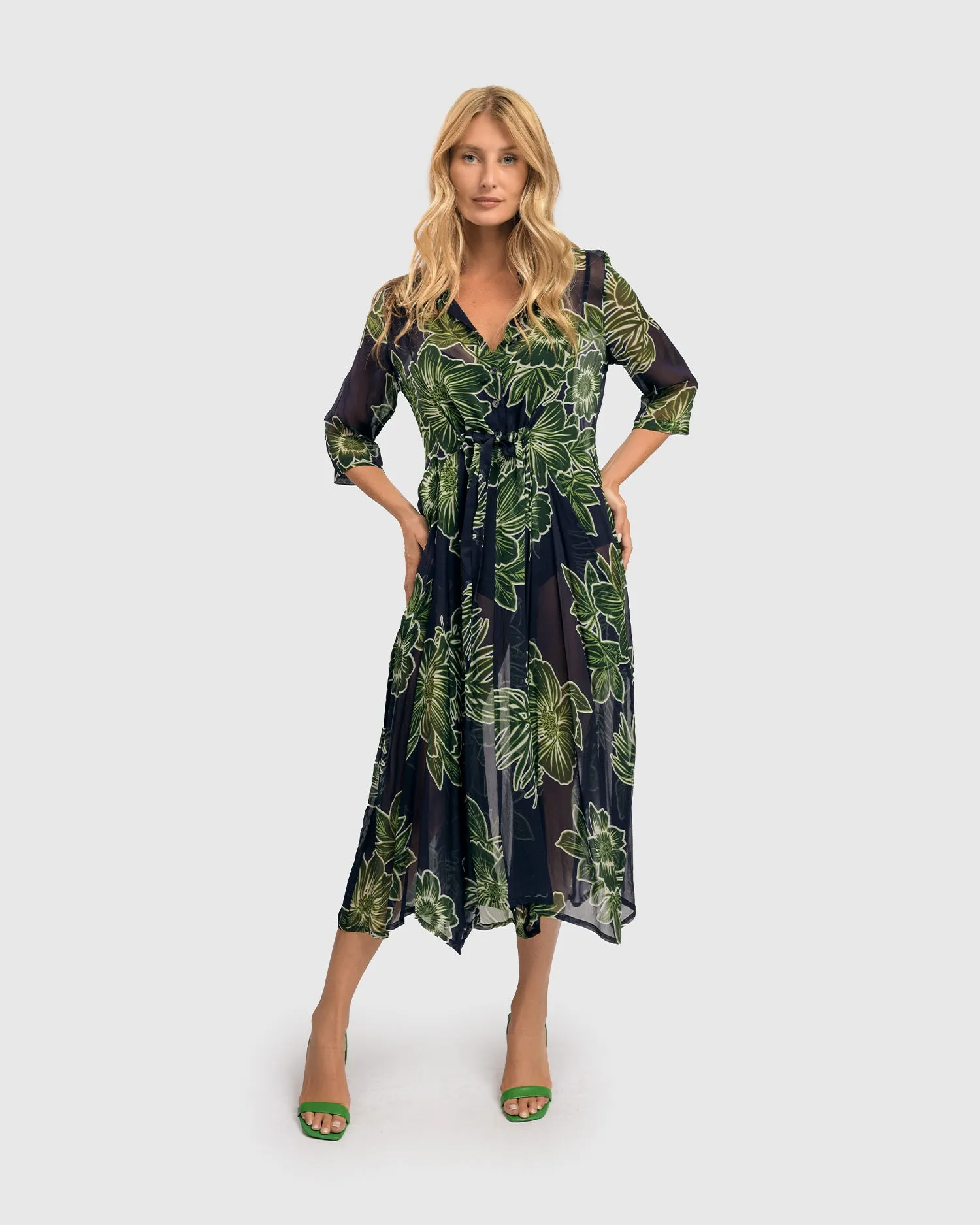 Alembika Royal/Green Ava Chiffon Maxi Dress