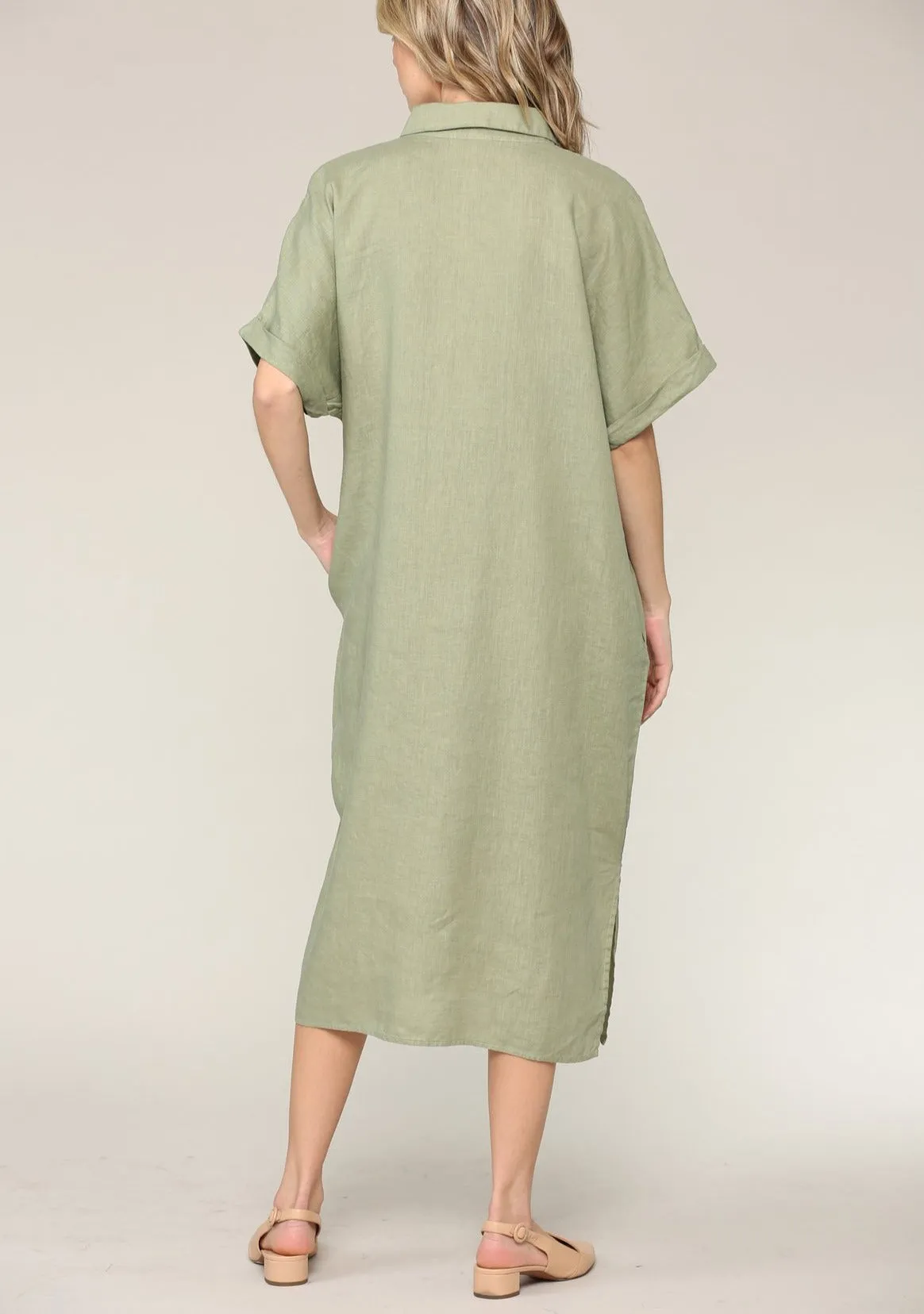 Alexa Linen Shirt Dress, Dusty Olive
