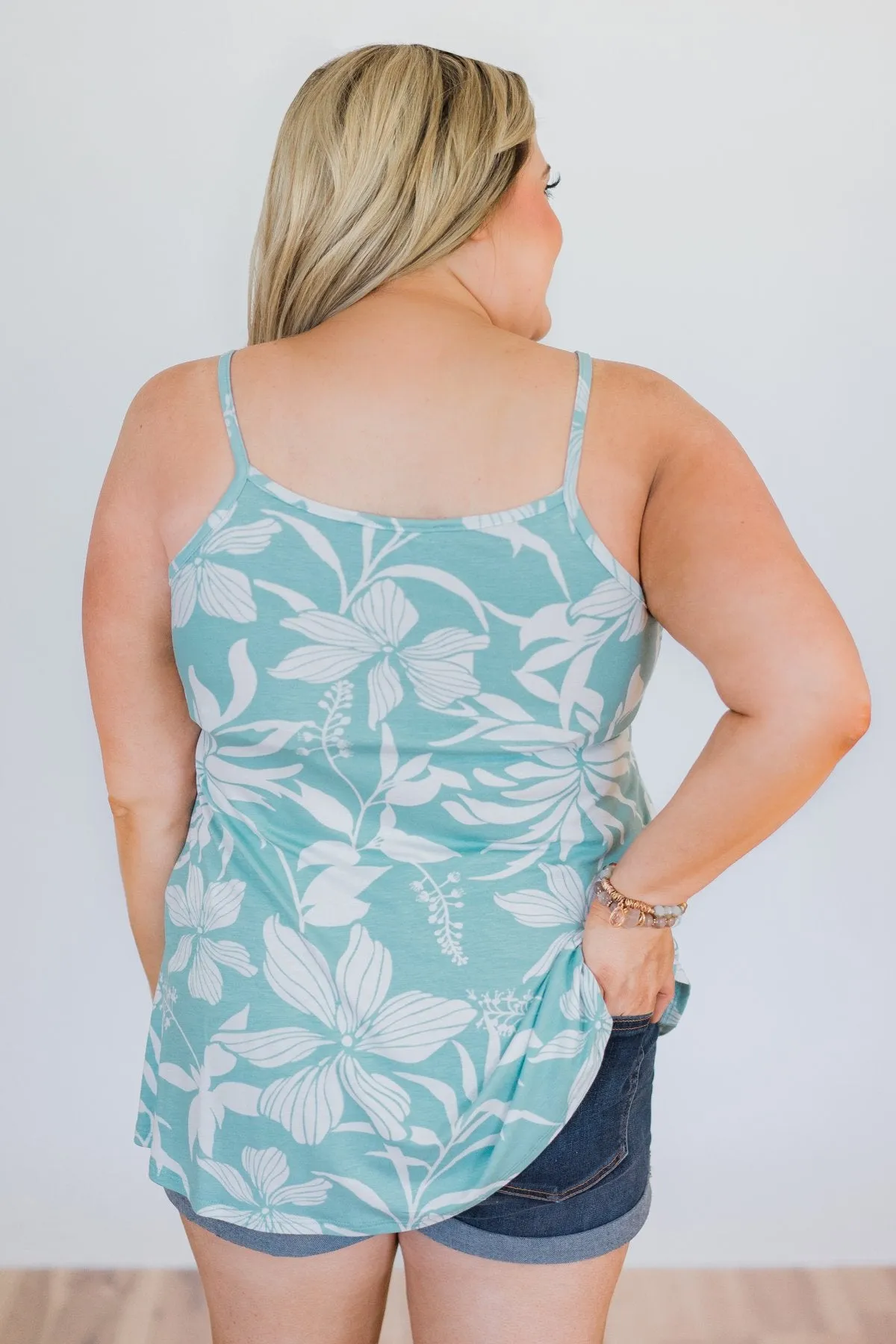 Aloha Floral Criss Cross Tank Top- Light Blue