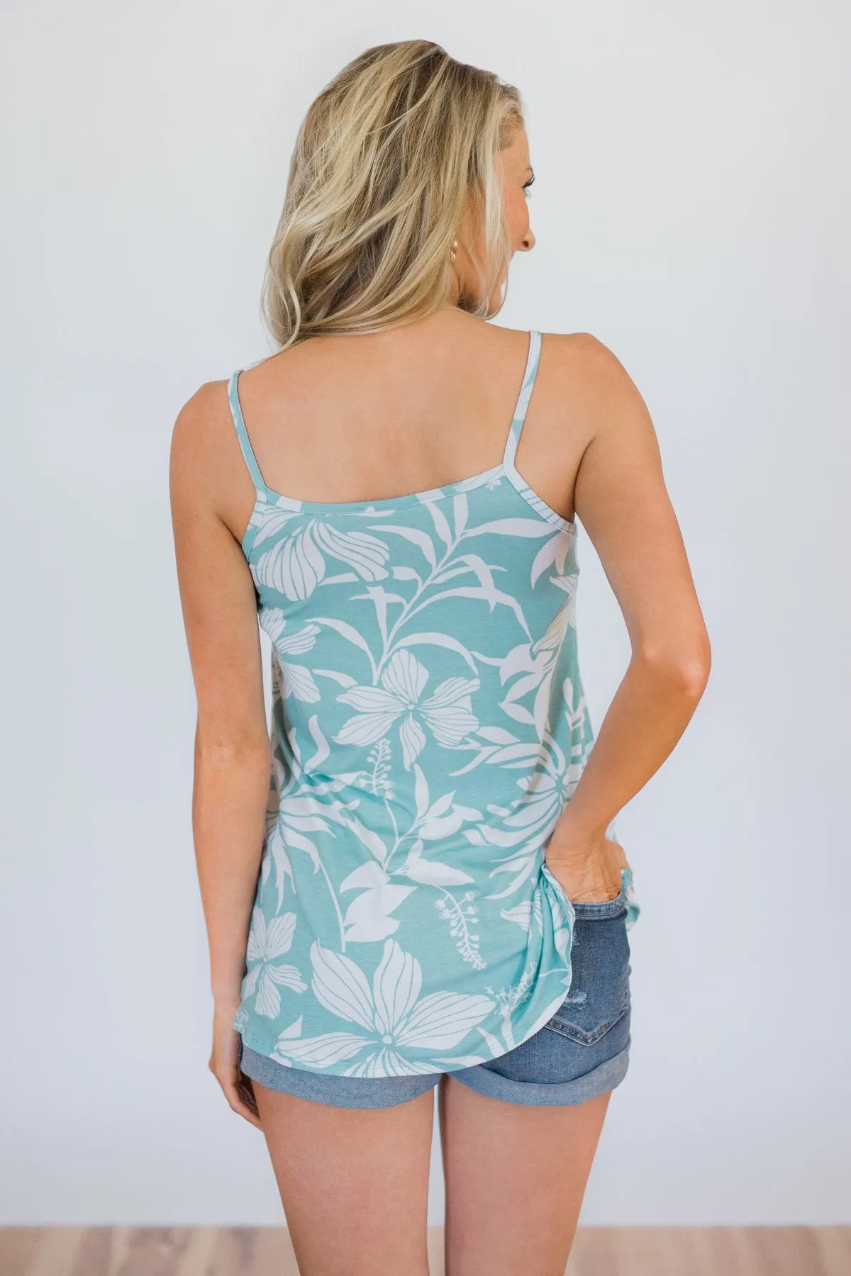 Aloha Floral Criss Cross Tank Top- Light Blue