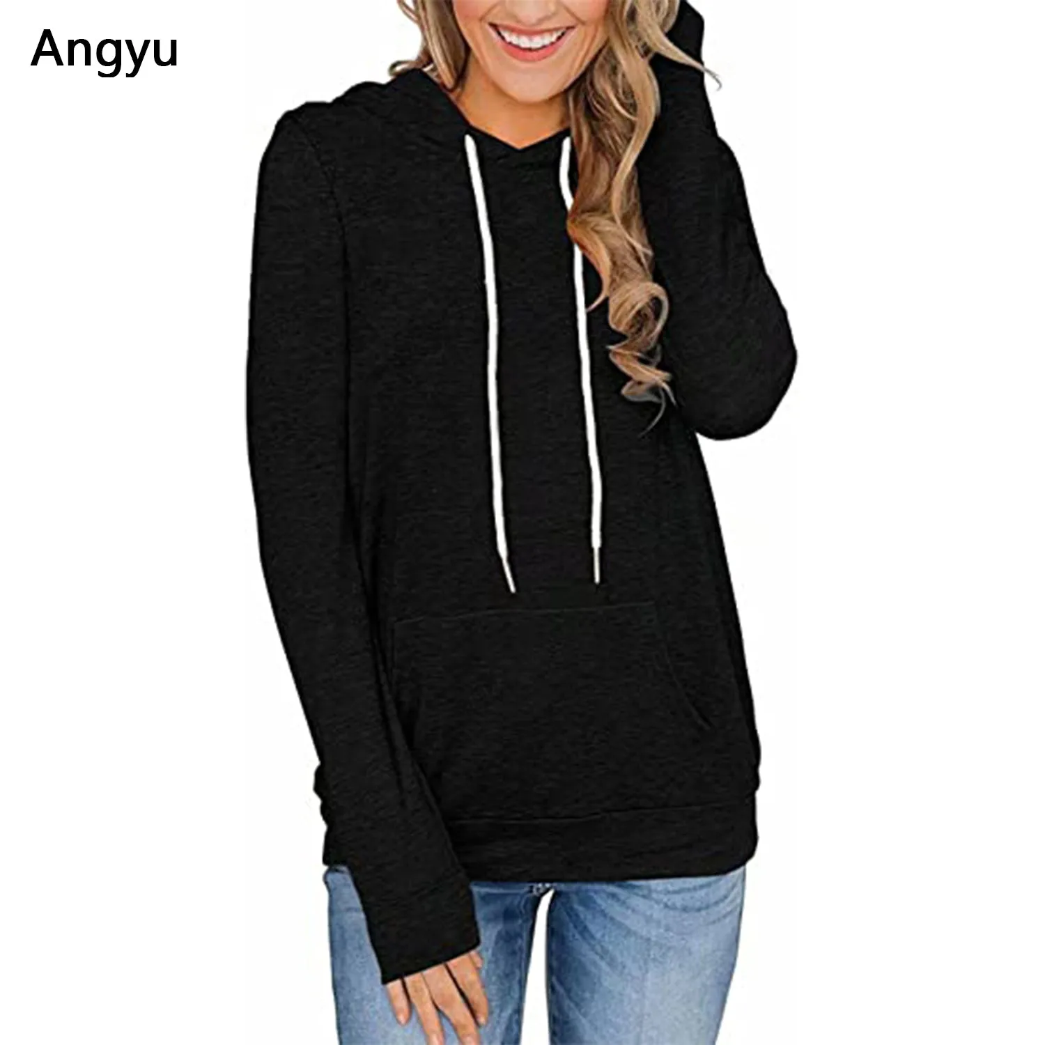 Angyu Women Hoodies Tops Long Sleeve Drawstring Pullover Sweatshirts with Pocket