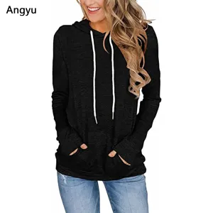 Angyu Women Hoodies Tops Long Sleeve Drawstring Pullover Sweatshirts with Pocket