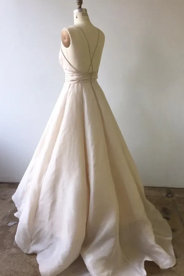 Anneprom Spaghetti Straps Light Pink Long Wedding Dress With Criss Back APW0192