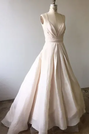 Anneprom Spaghetti Straps Light Pink Long Wedding Dress With Criss Back APW0192