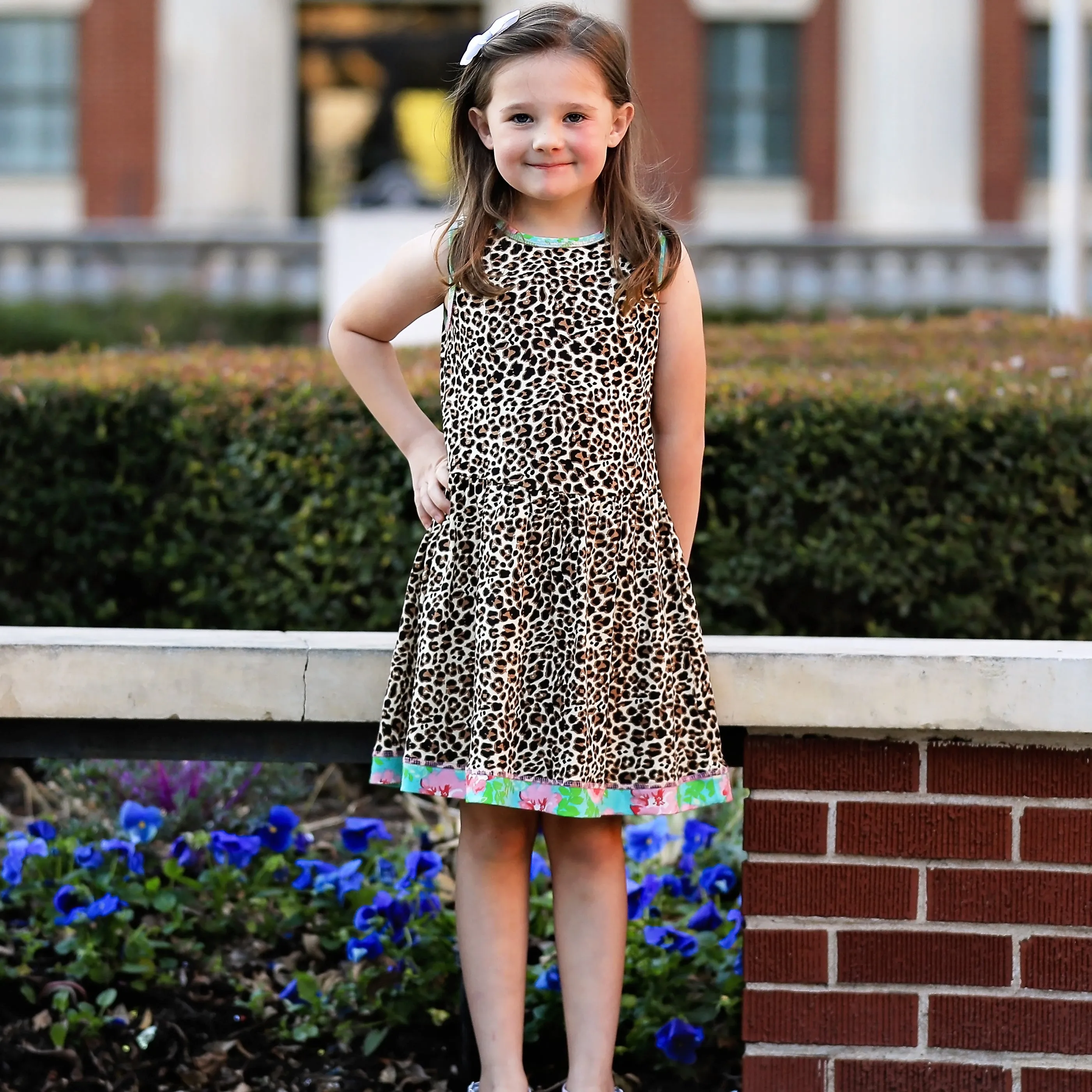 AnnLoren Little & Big Girls Spring Leopard Rose Floral Sleeveless Boutique Dress