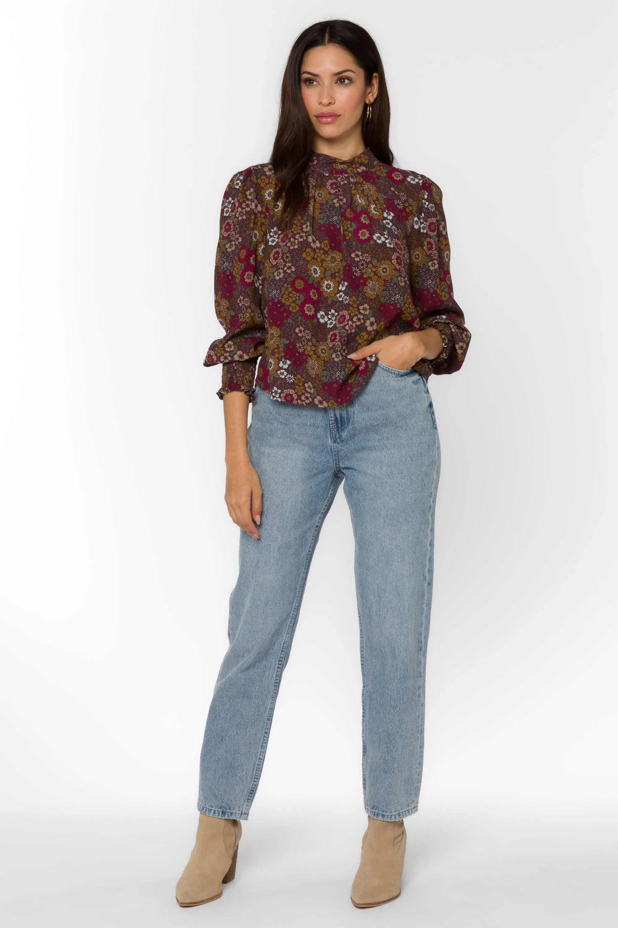 Arlene Red Sangria Floral Top