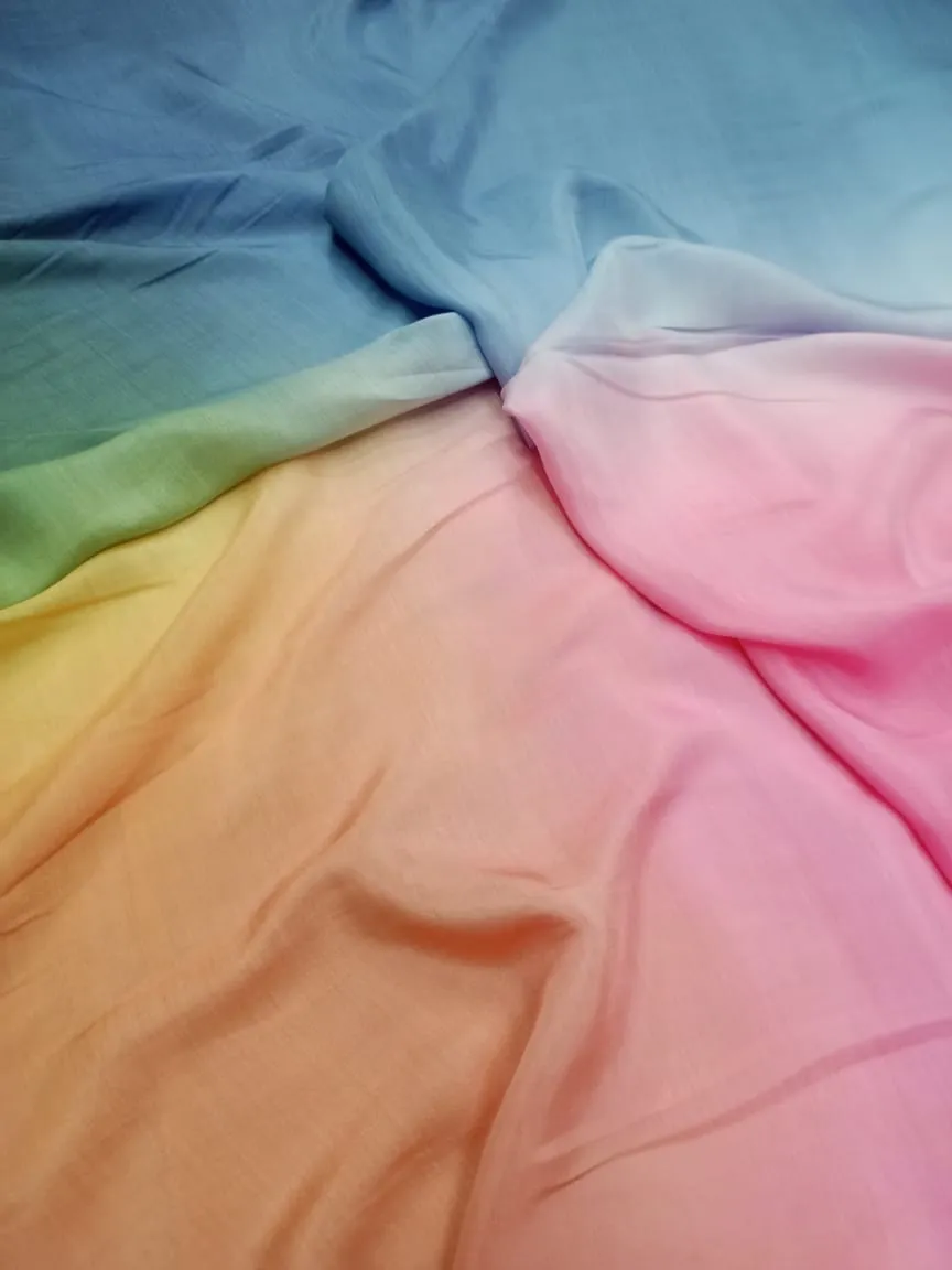 Artisanal Hand Dyed Soft Modal Muslin Mul Silk Ombre Shaded Fabric