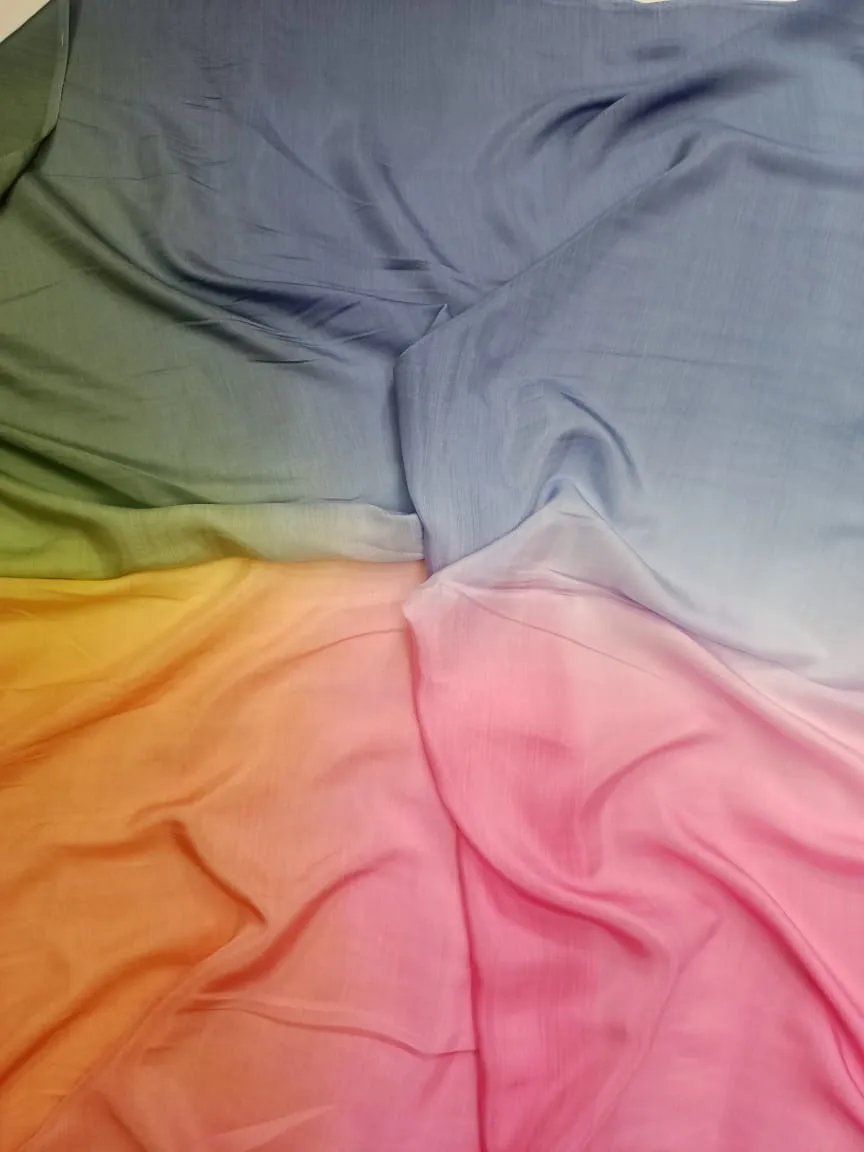 Artisanal Hand Dyed Soft Modal Muslin Mul Silk Ombre Shaded Fabric