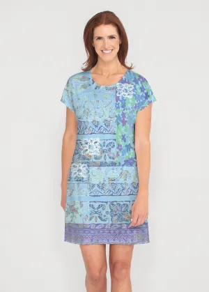 Aspen Aqua (19186) ~ French Terry Short Sleeve Crew Dress