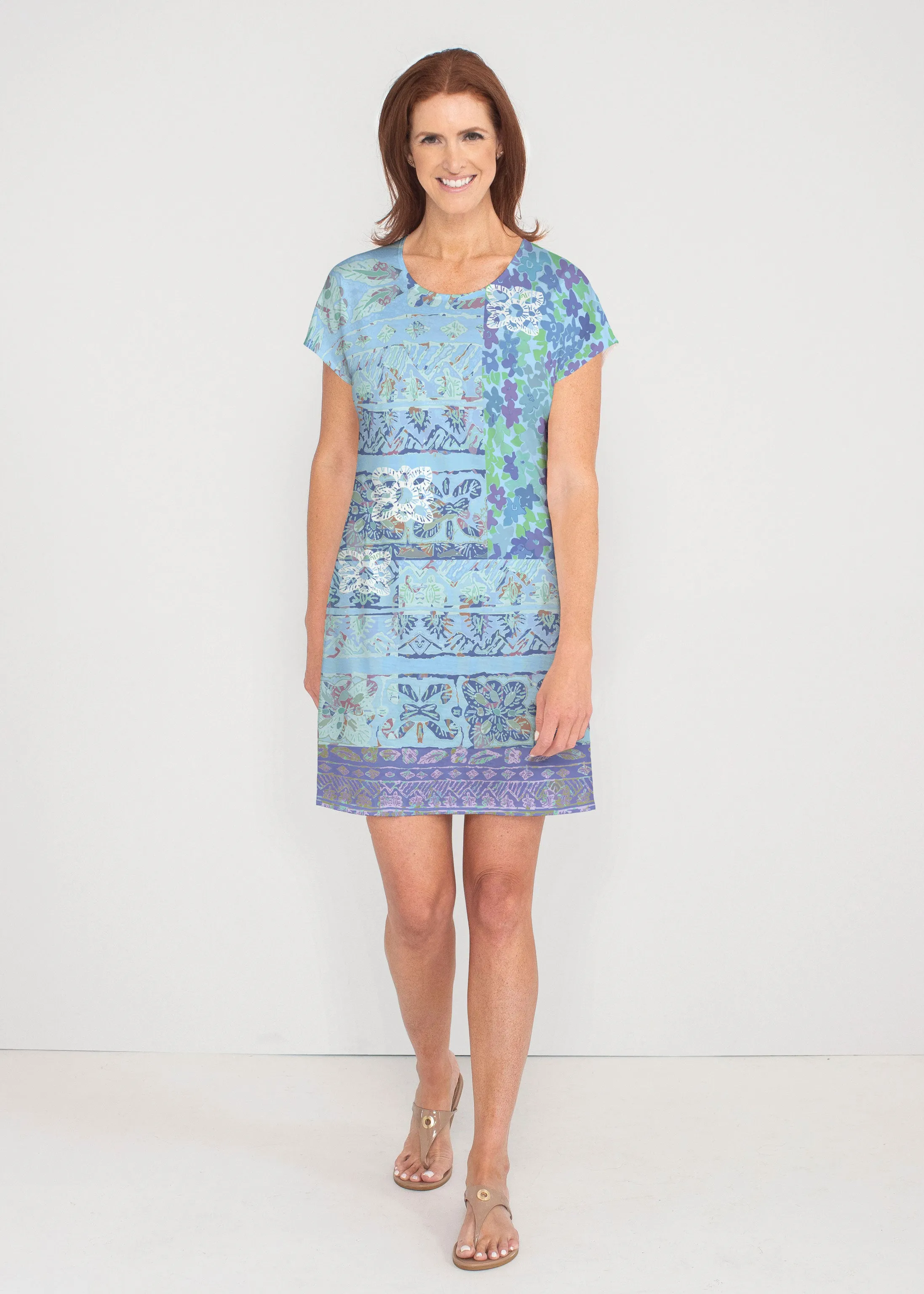 Aspen Aqua (19186) ~ French Terry Short Sleeve Crew Dress