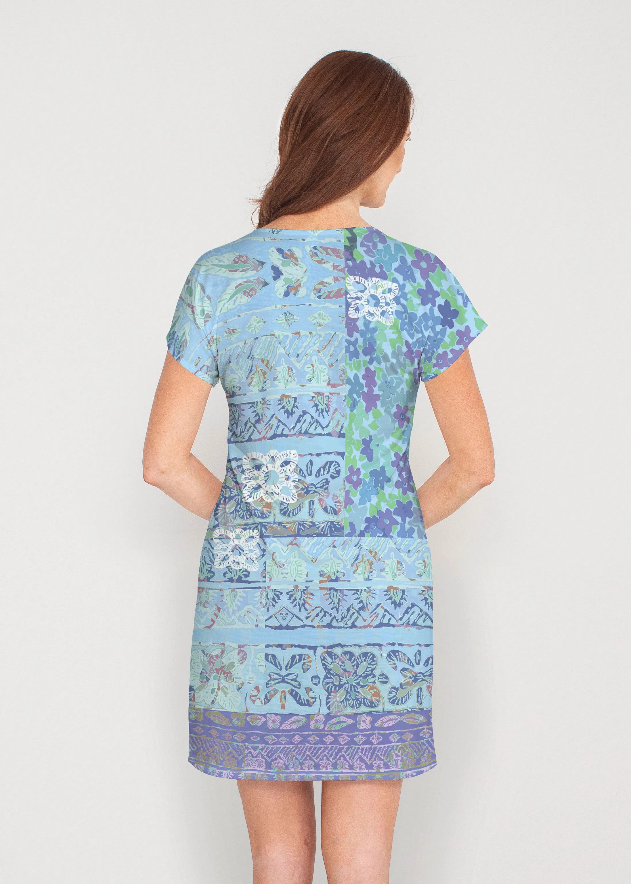 Aspen Aqua (19186) ~ French Terry Short Sleeve Crew Dress