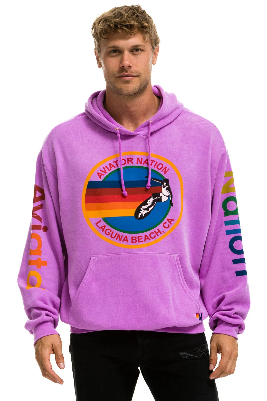 AVIATOR NATION LAGUNA BEACH RELAXED PULLOVER HOODIE - NEON PURPLE