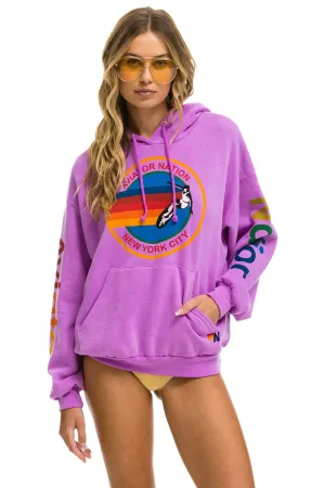 AVIATOR NATION NEW YORK CITY RELAXED PULLOVER HOODIE - NEON PURPLE