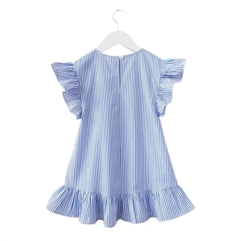 Baby Girls Tassel Flying Sleeve Dresses Stripe Cotton