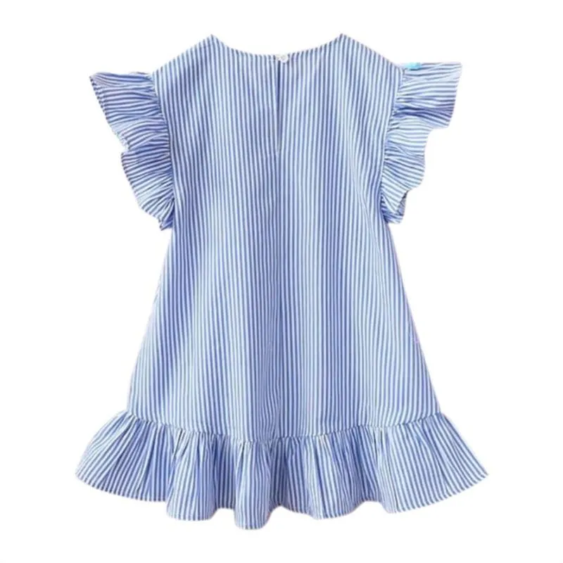 Baby Girls Tassel Flying Sleeve Dresses Stripe Cotton