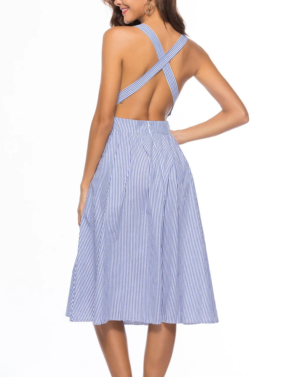 Backless Cross Sexy Striped Dress