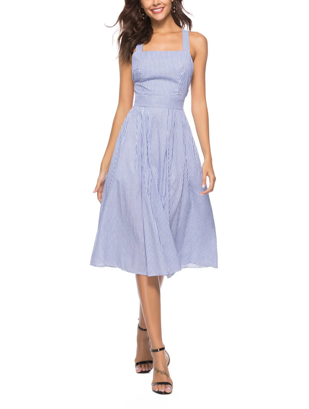 Backless Cross Sexy Striped Dress