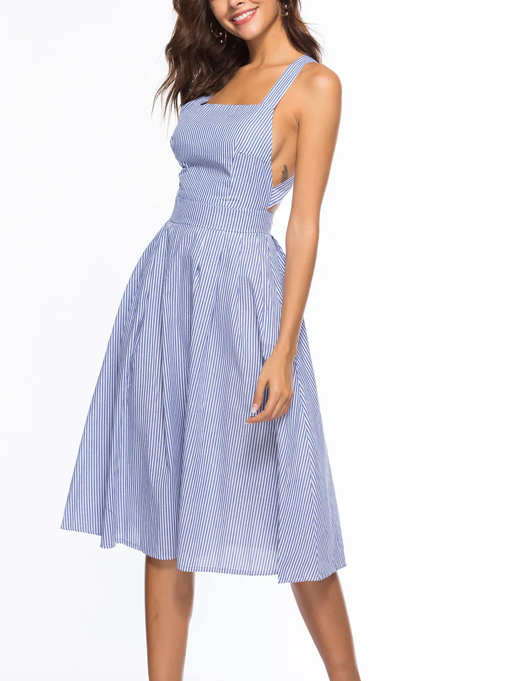 Backless Cross Sexy Striped Dress