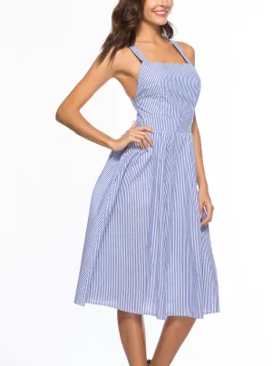 Backless Cross Sexy Striped Dress