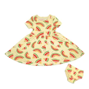 Bamboo Twirl Dress with Bloomer (Watermelon Rainbow Print)