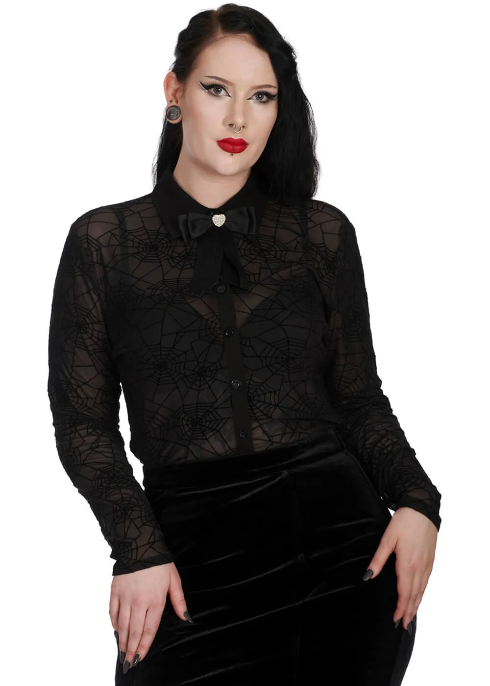 Banned Alternative Tangled In Paradise Spiderweb Blouse Black