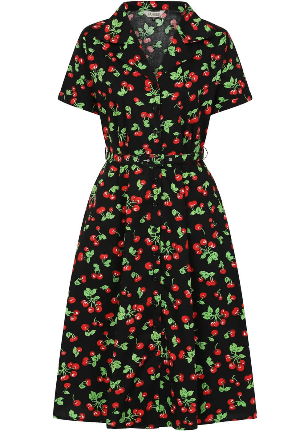Banned Darla Cherries 50's Swing Dress Black