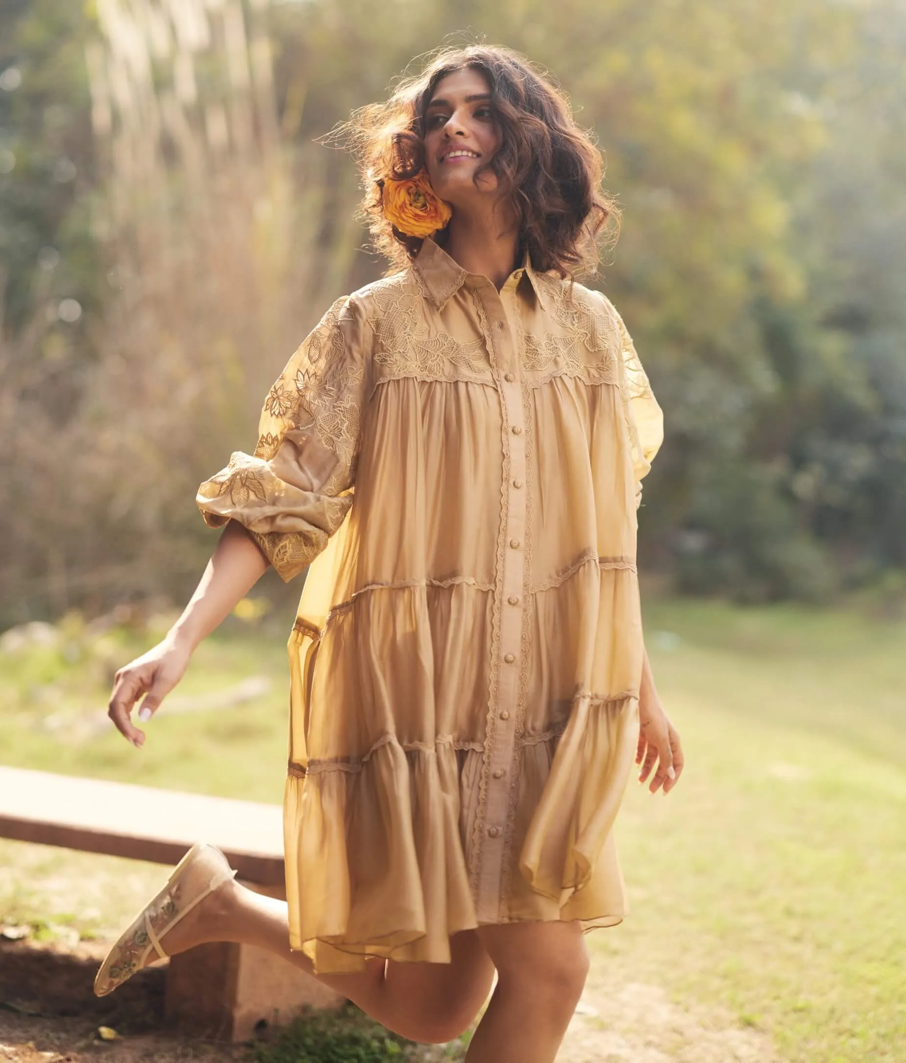Beige breezy organza dress