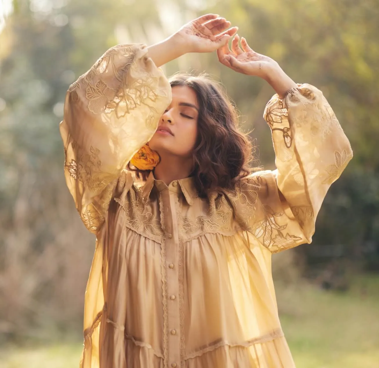 Beige breezy organza dress