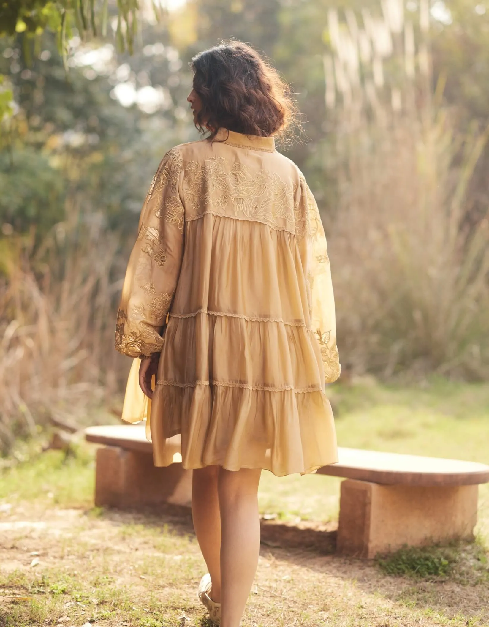 Beige breezy organza dress
