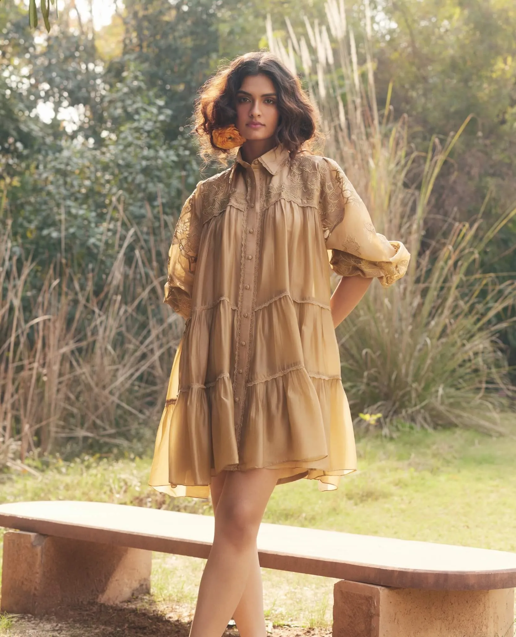 Beige breezy organza dress