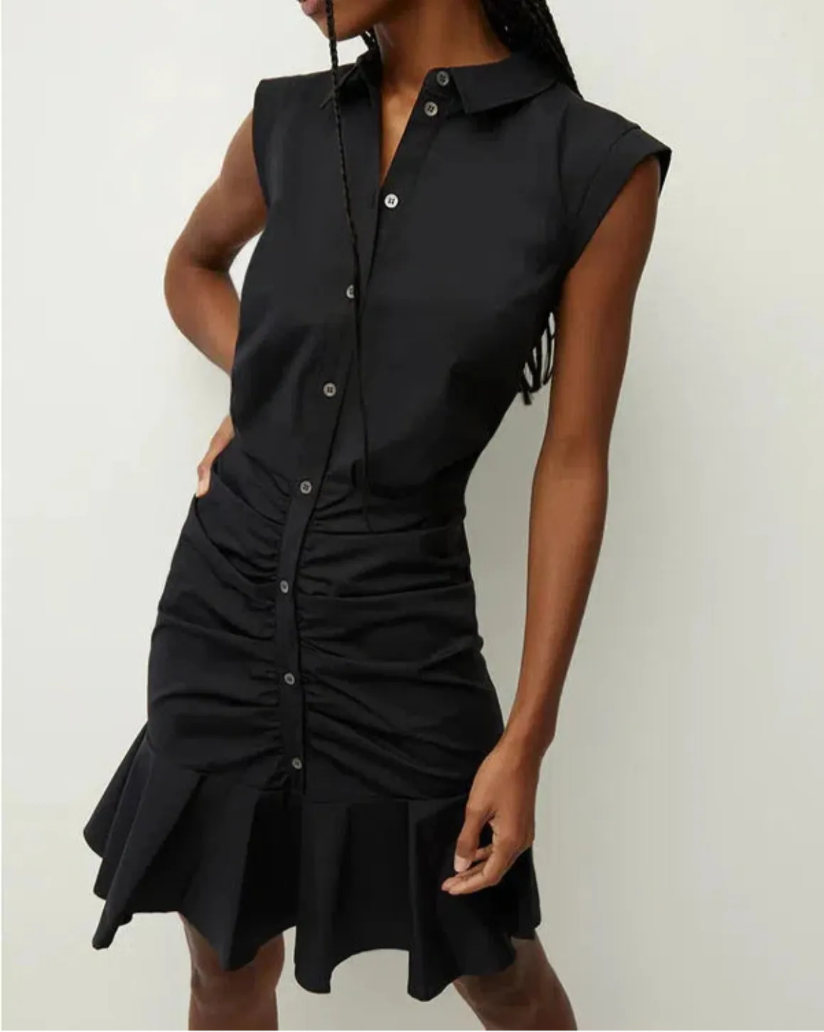 BELL BUTTON DOWN RUCHED SHIRTDRESS
