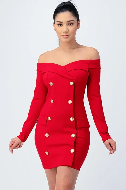 Best First Double Button Dress -Black