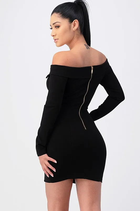 Best First Double Button Dress -Black