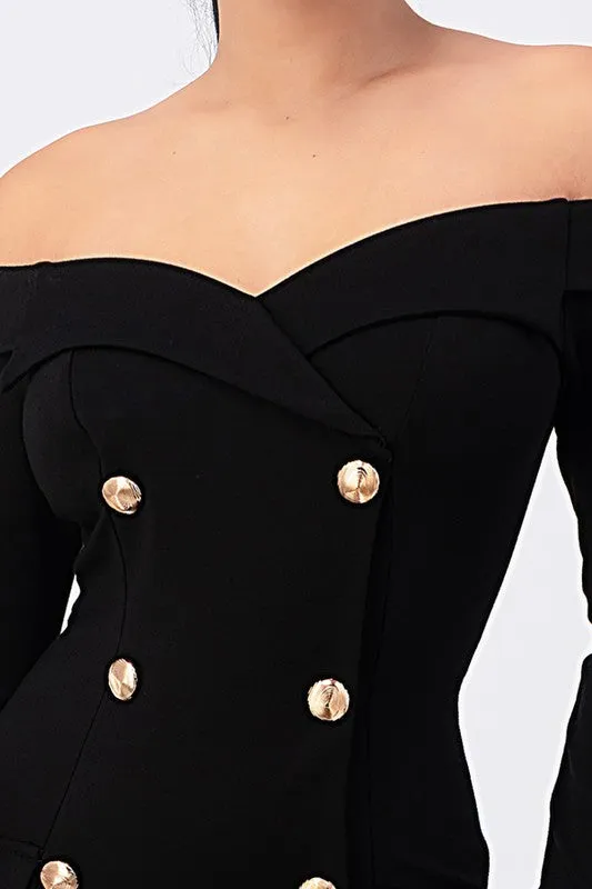 Best First Double Button Dress -Black