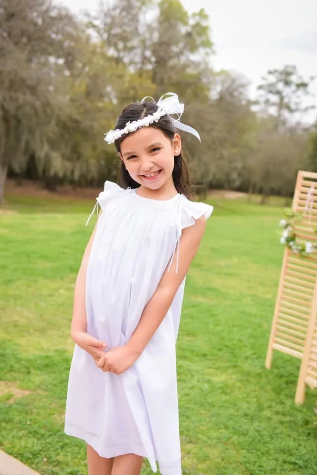 Bishop First Communion  Dress White Cotton Fabric, Angel Slevees ,  Smocked Dresses,Hand Made