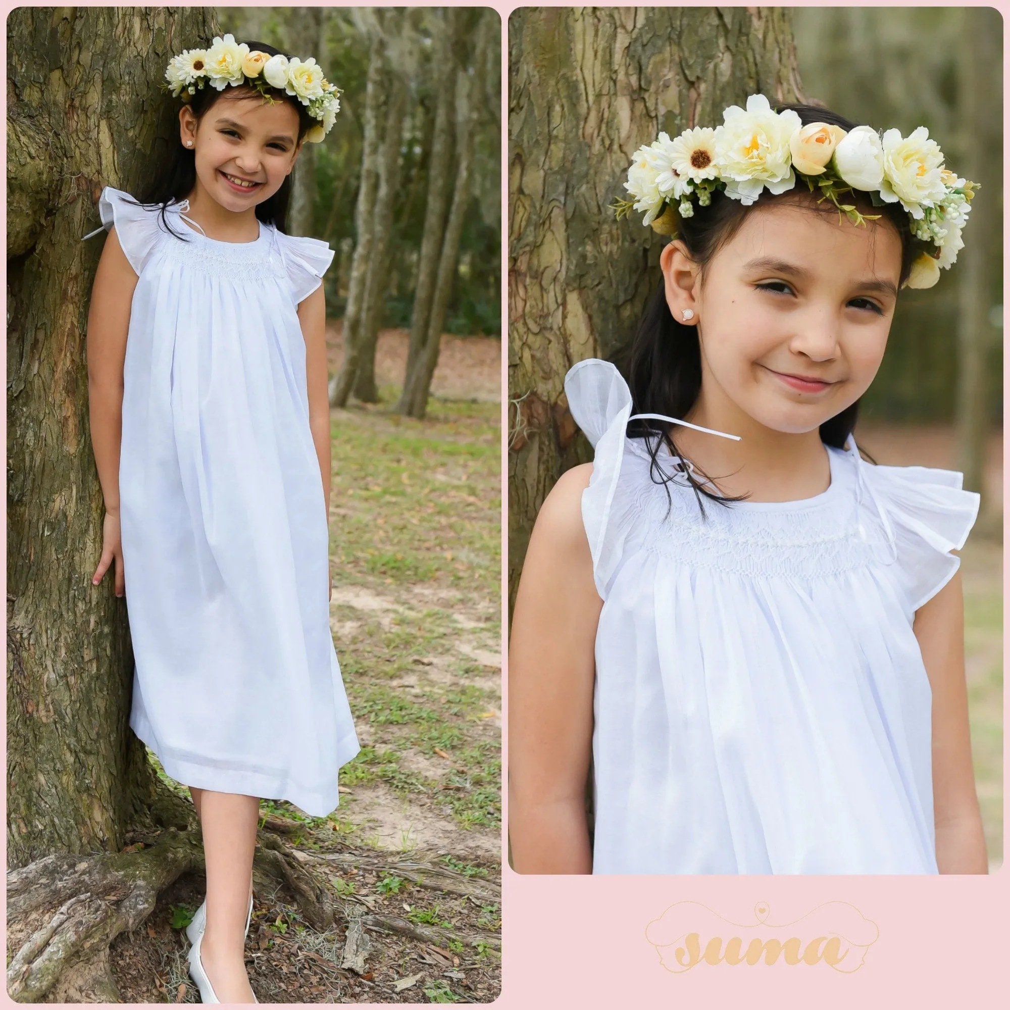 Bishop First Communion  Dress White Cotton Fabric, Angel Slevees ,  Smocked Dresses,Hand Made