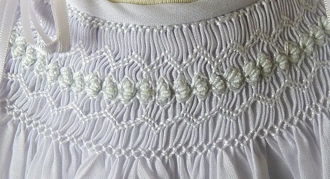 Bishop First Communion  Dress White Cotton Fabric, Angel Slevees ,  Smocked Dresses,Hand Made