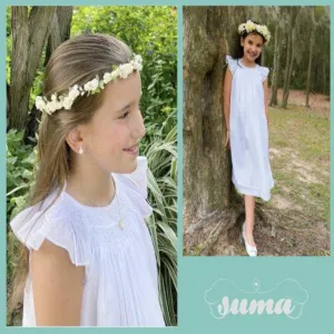 Bishop First Communion  Dress White Cotton Fabric, Angel Slevees ,  Smocked Dresses,Hand Made